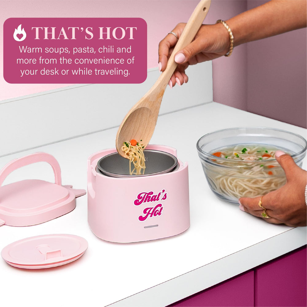 Paris Hilton fold-down handle folded for transport, makes carrying the warmer effortless