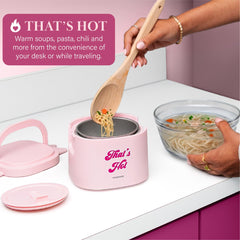 Paris Hilton fold-down handle folded for transport, makes carrying the warmer effortless