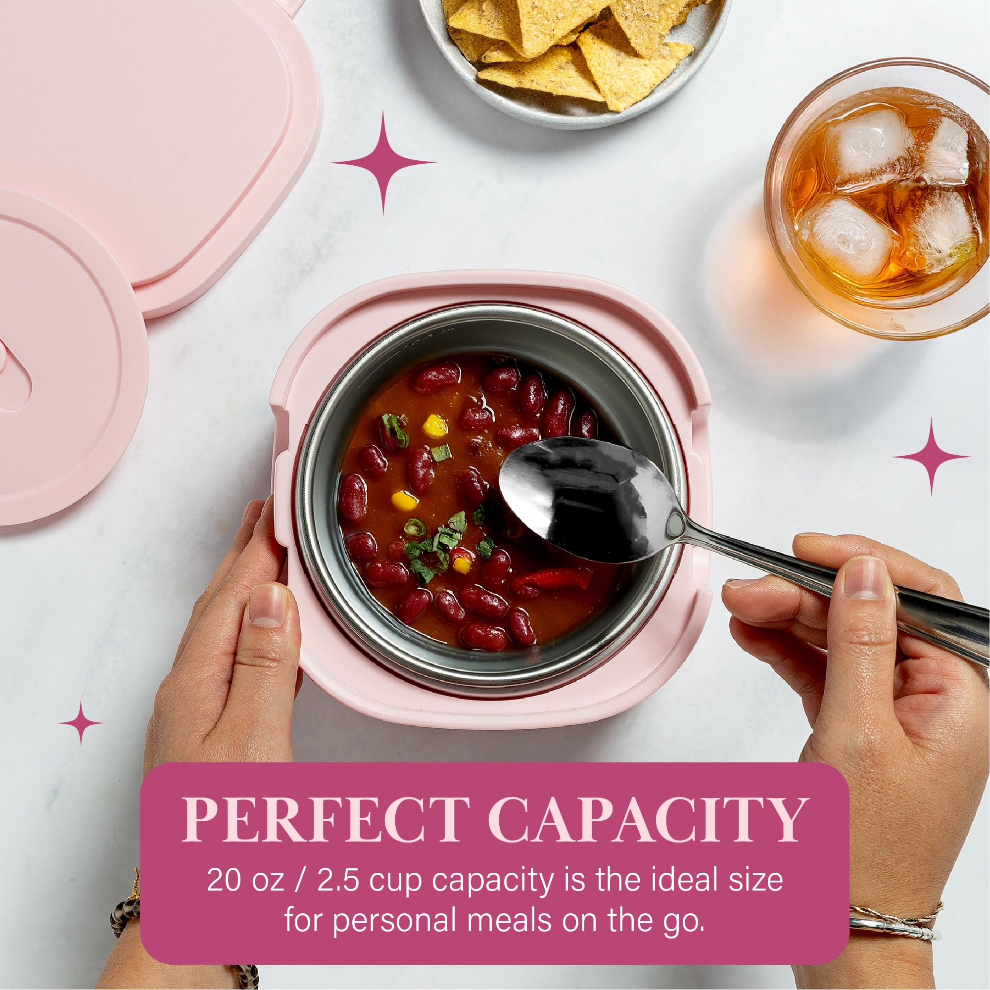 Paris Hilton close-up of removable stainless steel inner dish, durable and easy-to-clean benefit