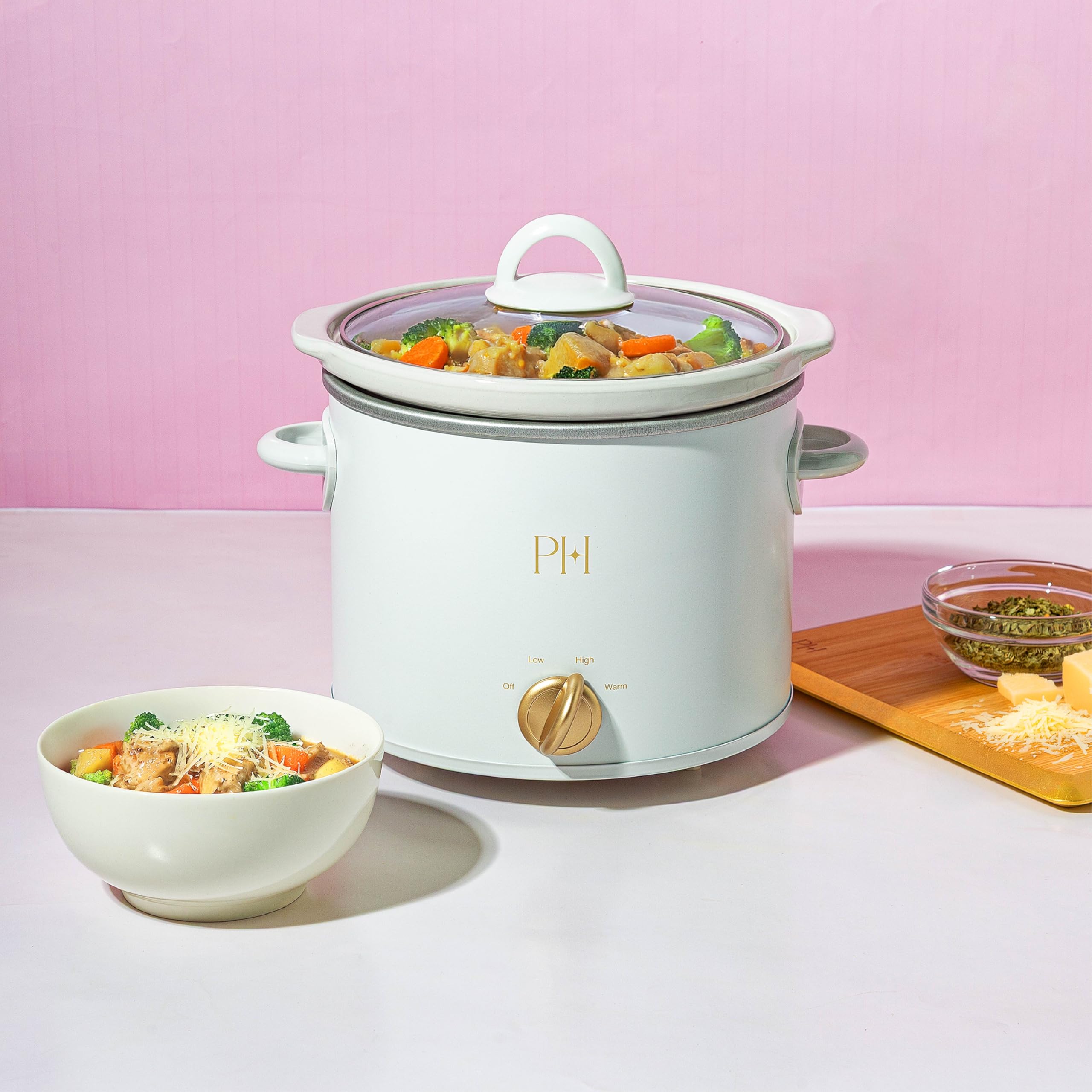 Paris Hilton slow cooker styled on kitchen counter for decorative and functional benefit