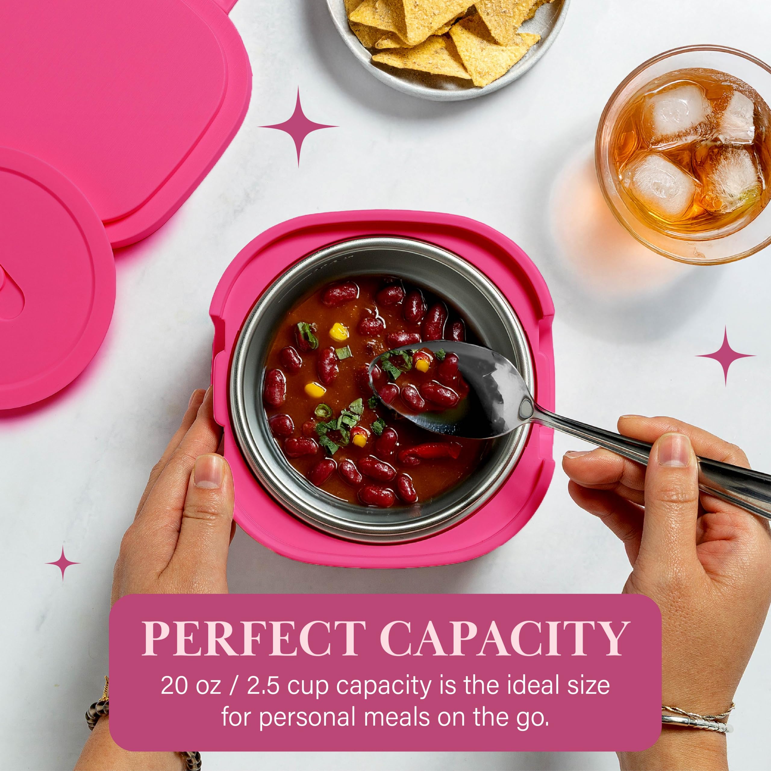 Paris Hilton interior open with removable stainless steel bowl ready to hold a hot meal