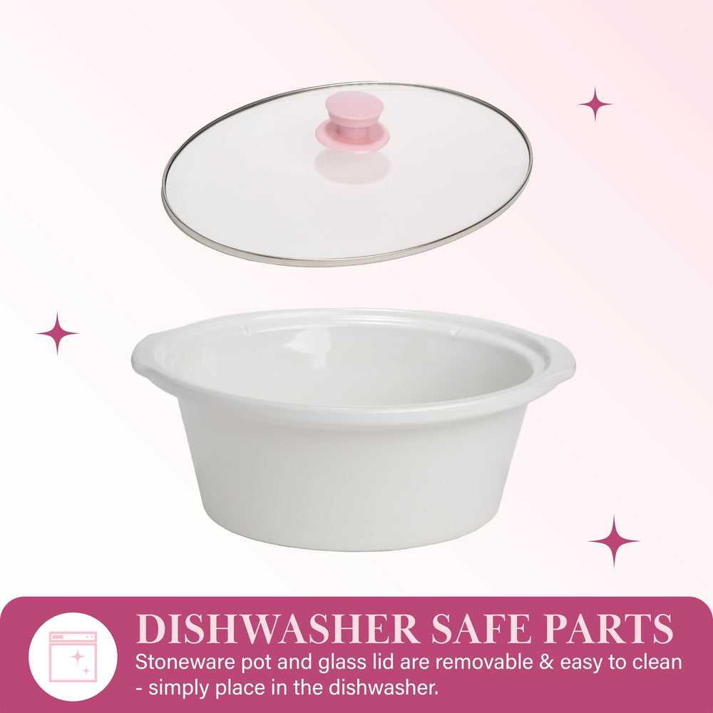 Paris Hilton slow cooker beside measuring cup showing 6-quart scale for large-meal serving benefit
