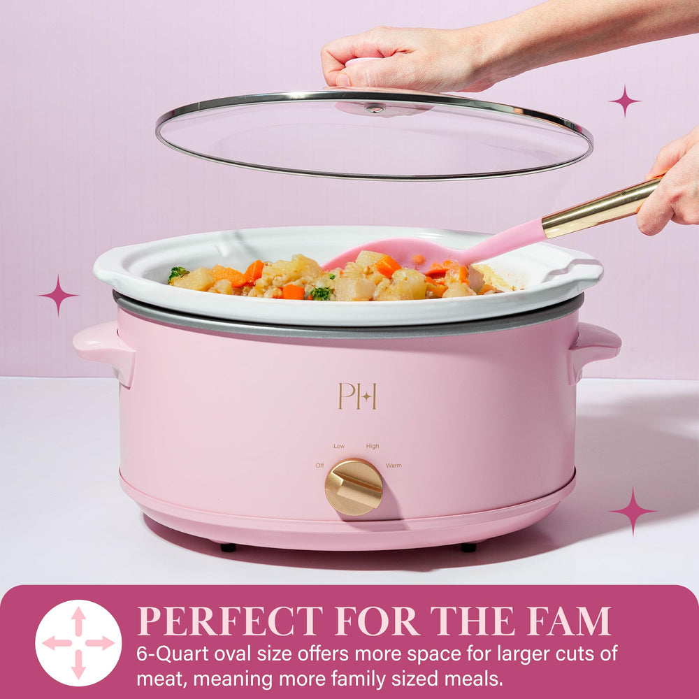 Paris Hilton slow cooker stoneware insert close-up highlighting naturally nonstick surface and easy cleanup benefit