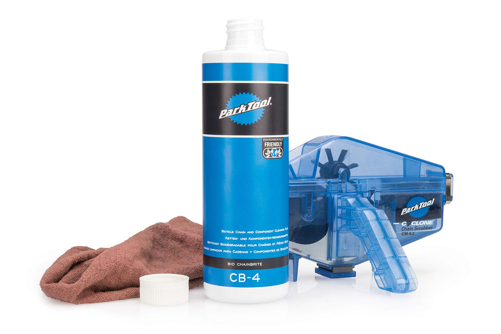 Park Tool CB-4 applied to bicycle chain during cleaning, restoring drivetrain performance