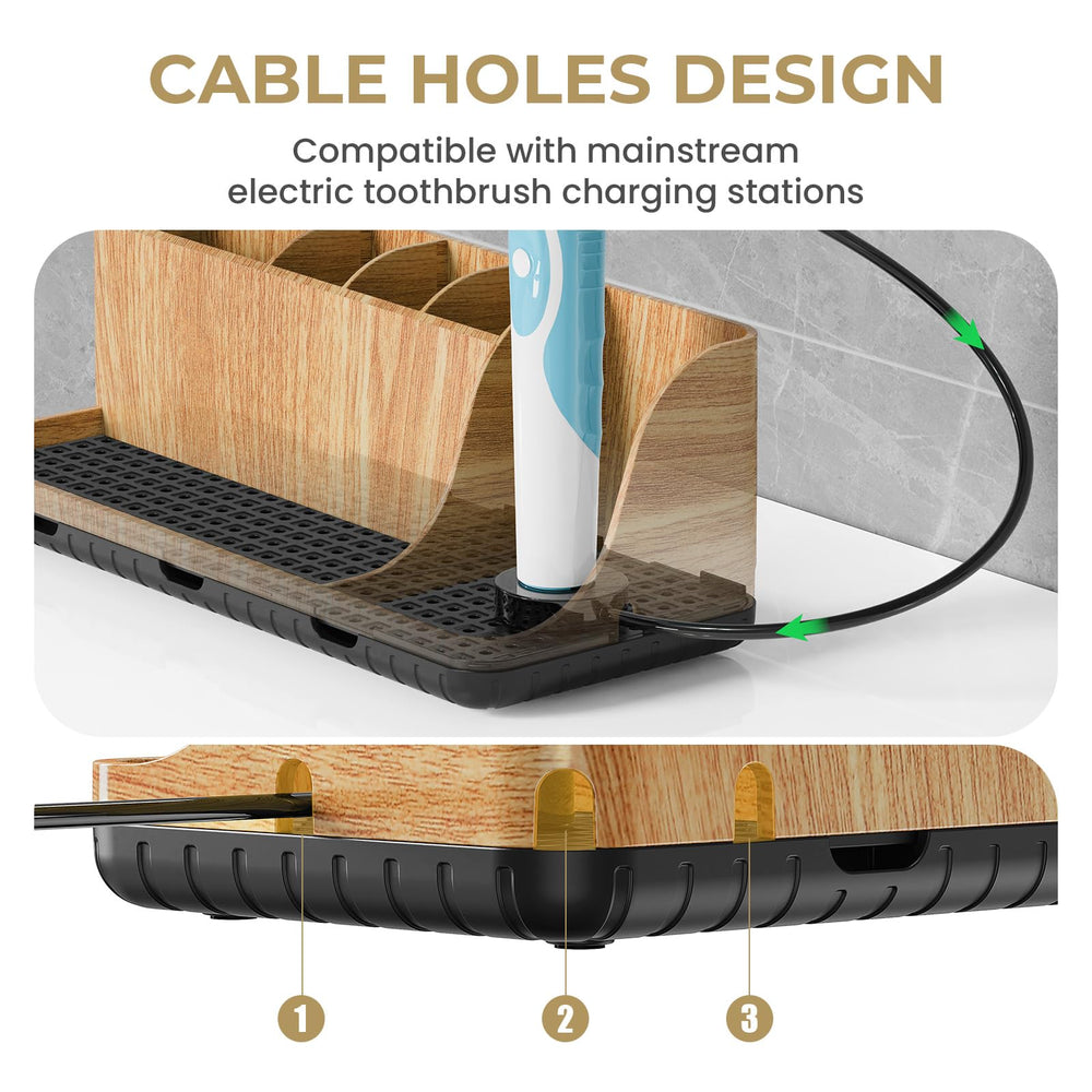 PARKMANI cable port detail with charger in place keeping electric toothbrush cords organized