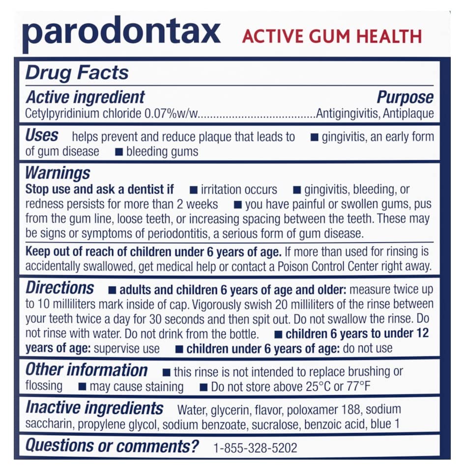 Parodontax ingredient callout highlighting CPC antibacterial action