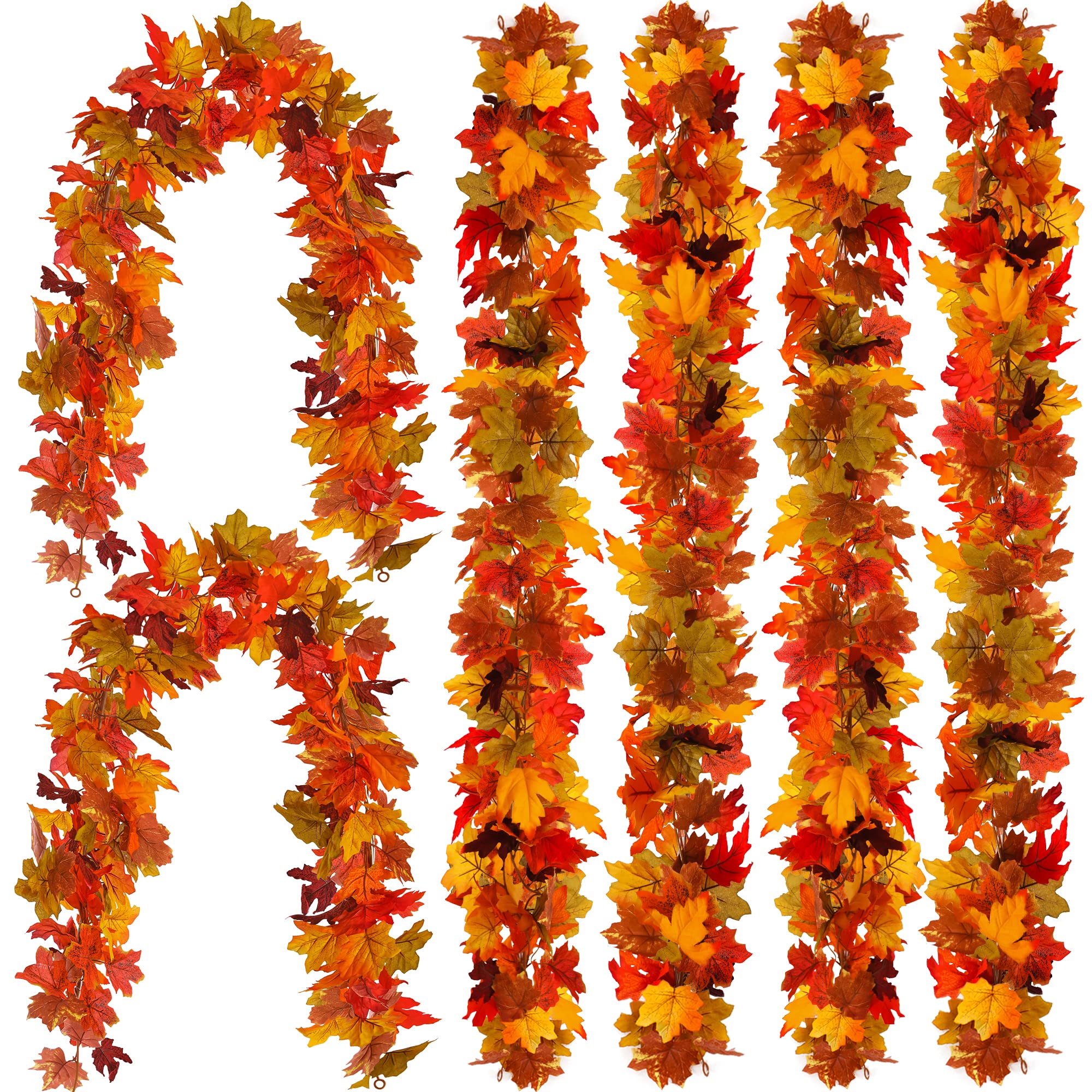 Party Joy front view of six maple leaf garlands showing autumn colors and full set benefit