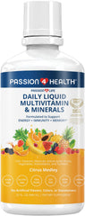 Passion 4 Life front bottle view showing clear family-friendly liquid multivitamin benefits
