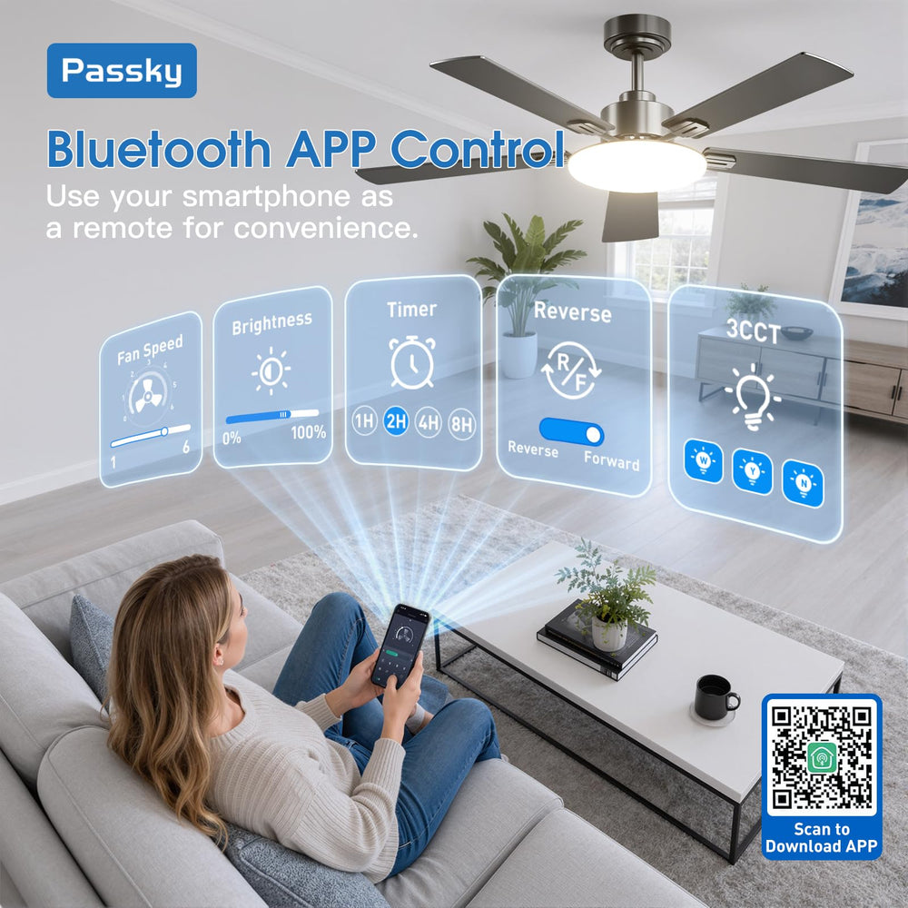 Passky fan installed in living room illustrating improved air circulation and modern style