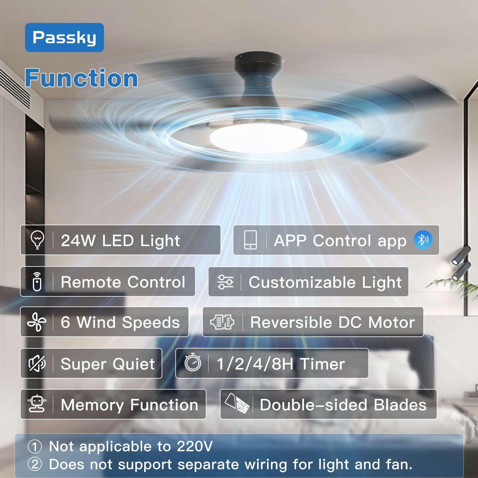 Passky close-up of DC motor housing highlighting quiet operation and energy efficiency