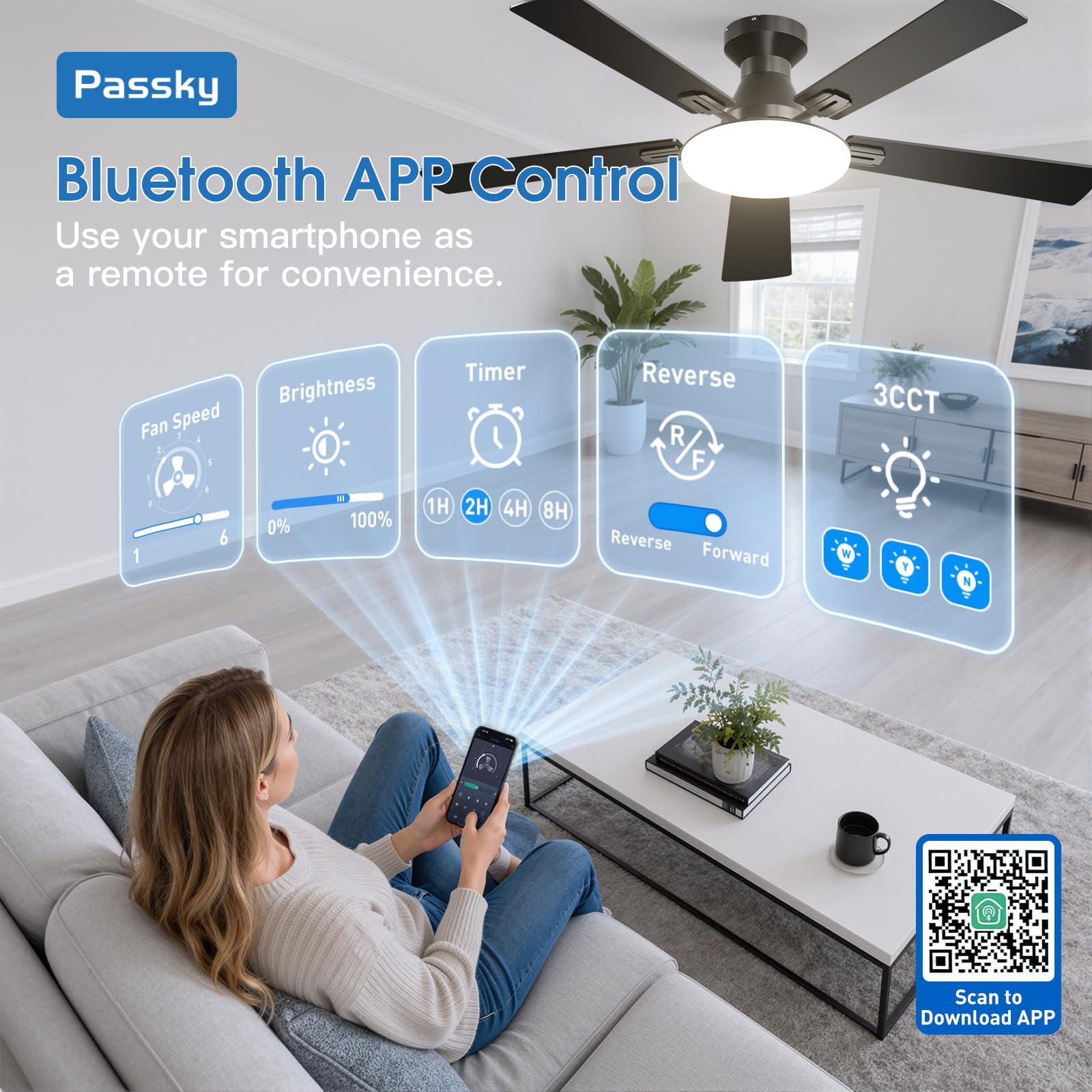 Passky flush mount profile illustrating low clearance ideal for standard-height ceilings