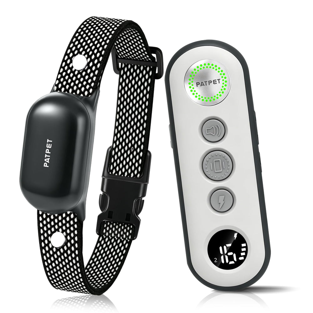 PATPET front view of collar and remote showing kit and portability