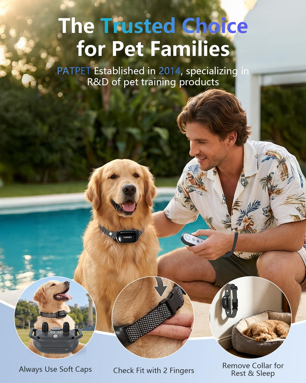 PATPET collar size scale showing adjustable neck fit benefits