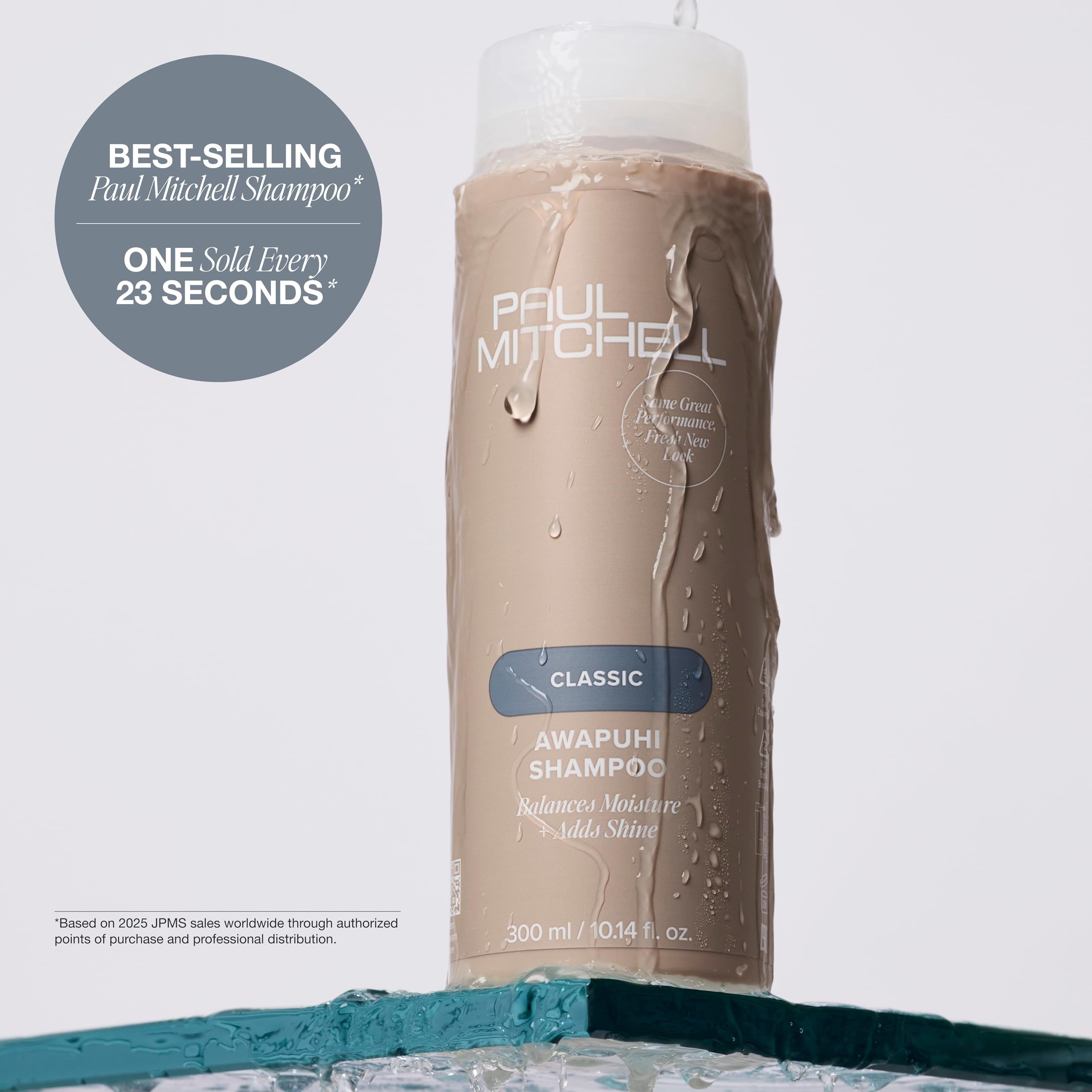Paul Mitchell bottle highlighting recycled-materials packaging and eco benefit