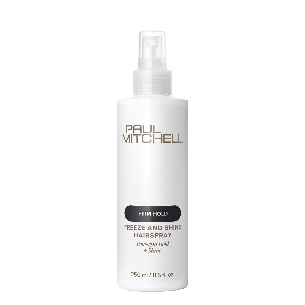 Paul Mitchell front bottle showing product name and glossy finish benefit