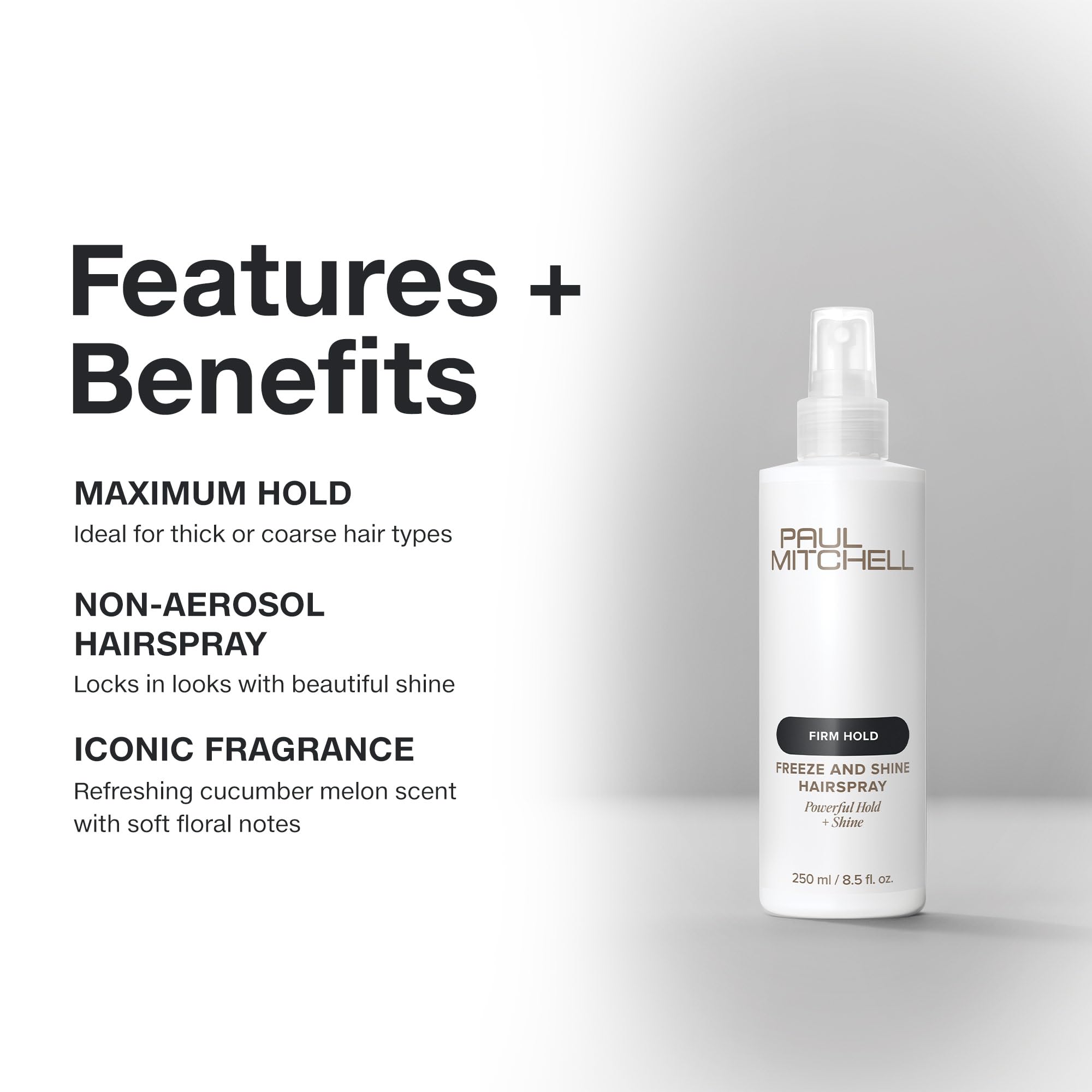 Paul Mitchell spray close-up demonstrating fine mist for even hold