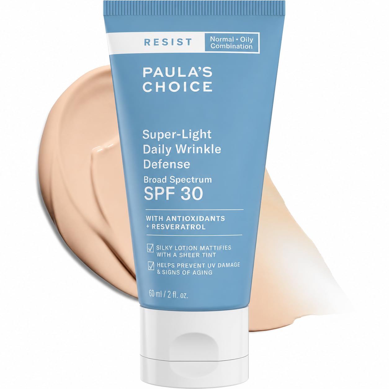Paula's Choice front tube view showing product and compact size benefit