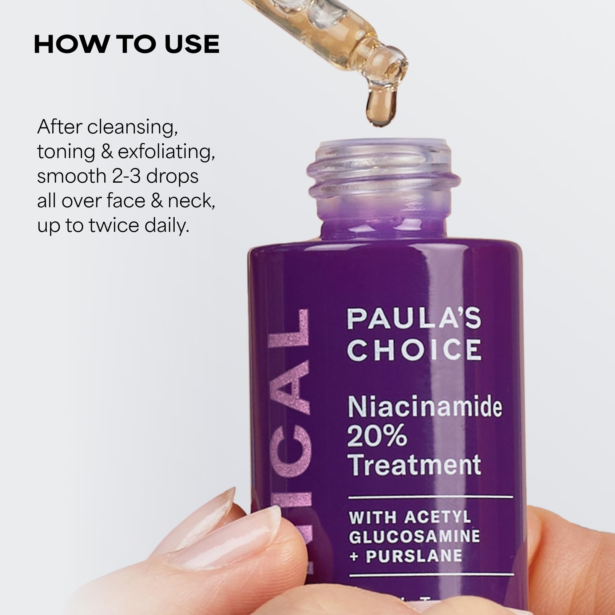 Paula's Choice bottle next to ruler showing 0.67 fl oz travel-friendly size