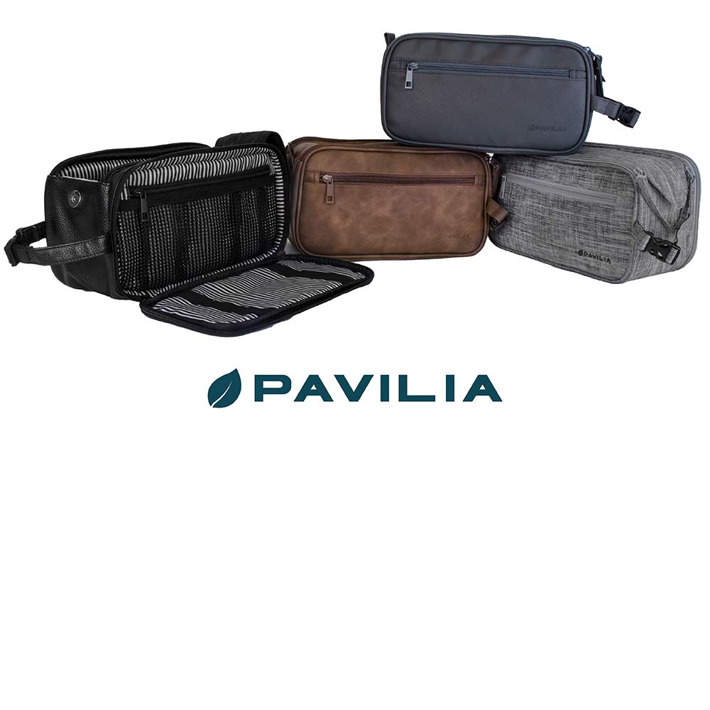 PAVILIA toiletry bag on hotel bathroom counter illustrating travel-ready convenience