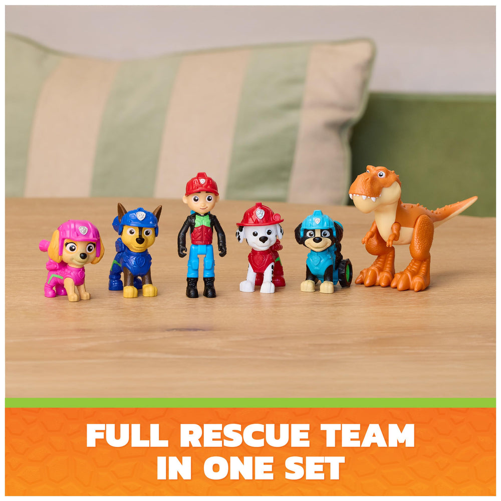 PAW Patrol Timmy the T‑Rex close up showing movable legs and benefit: dynamic dinosaur play