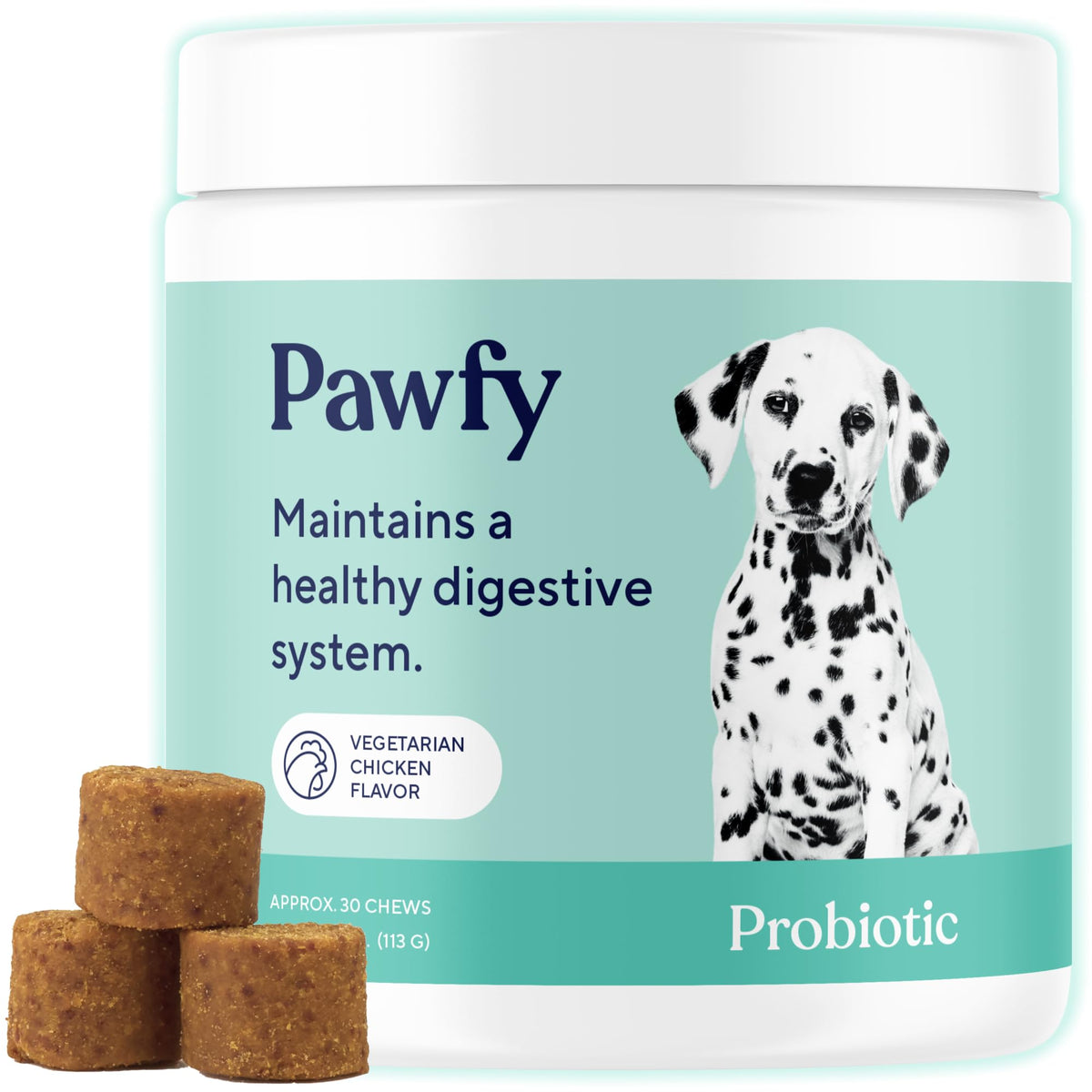 Pawfy front packaging showing product and benefit for digestive balance