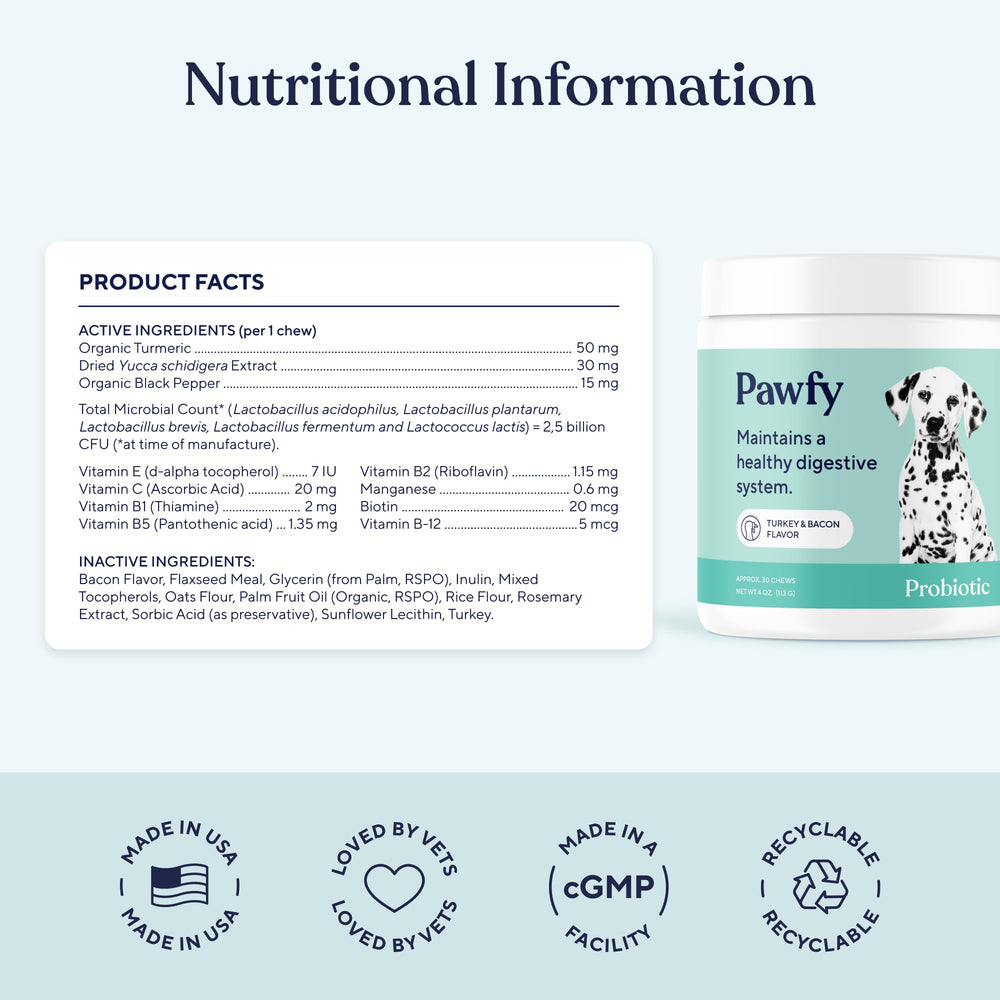 Dog enjoying a Pawfy probiotic chew demonstrating easy acceptance