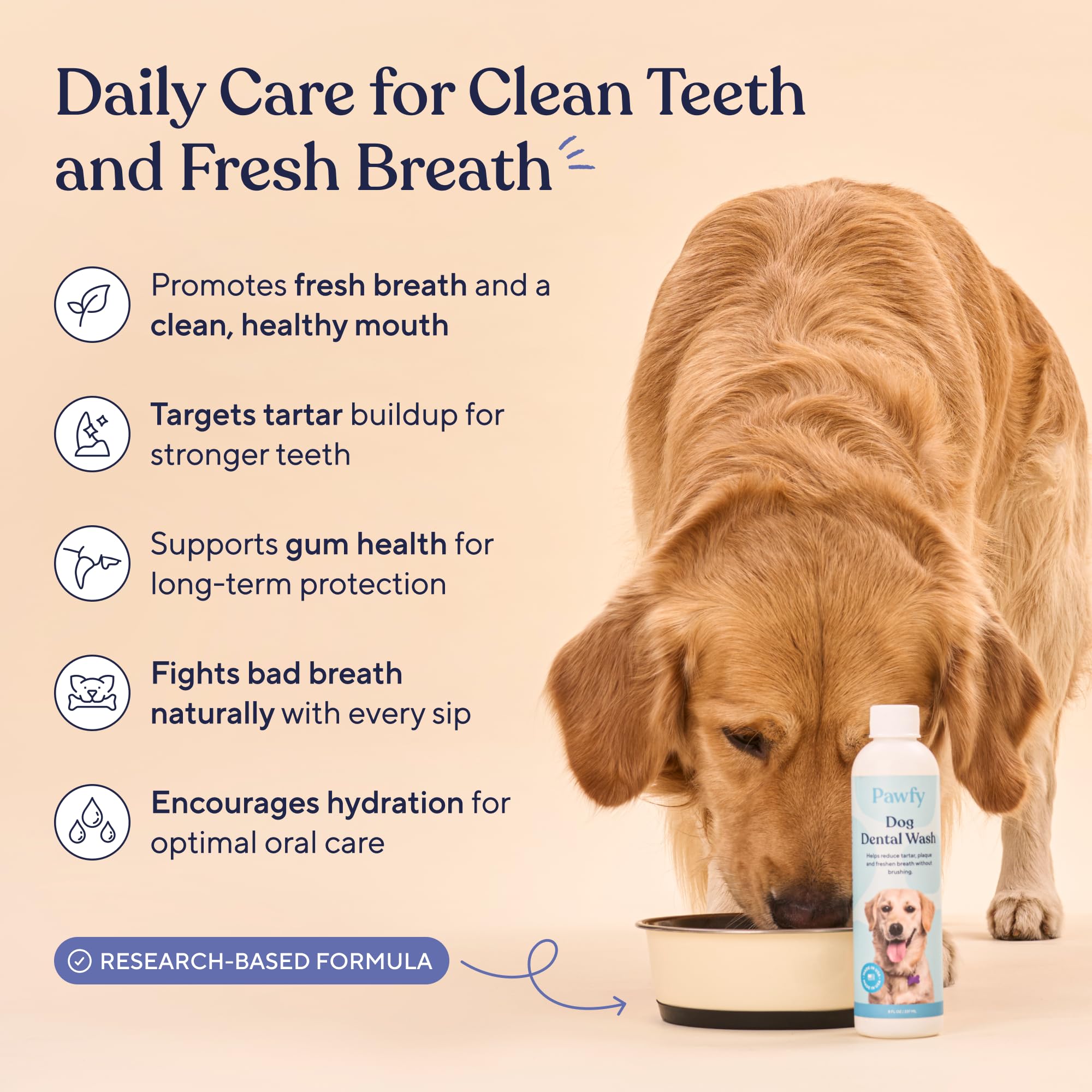 Pawfy bottle next to common objects to show size and dosing convenience