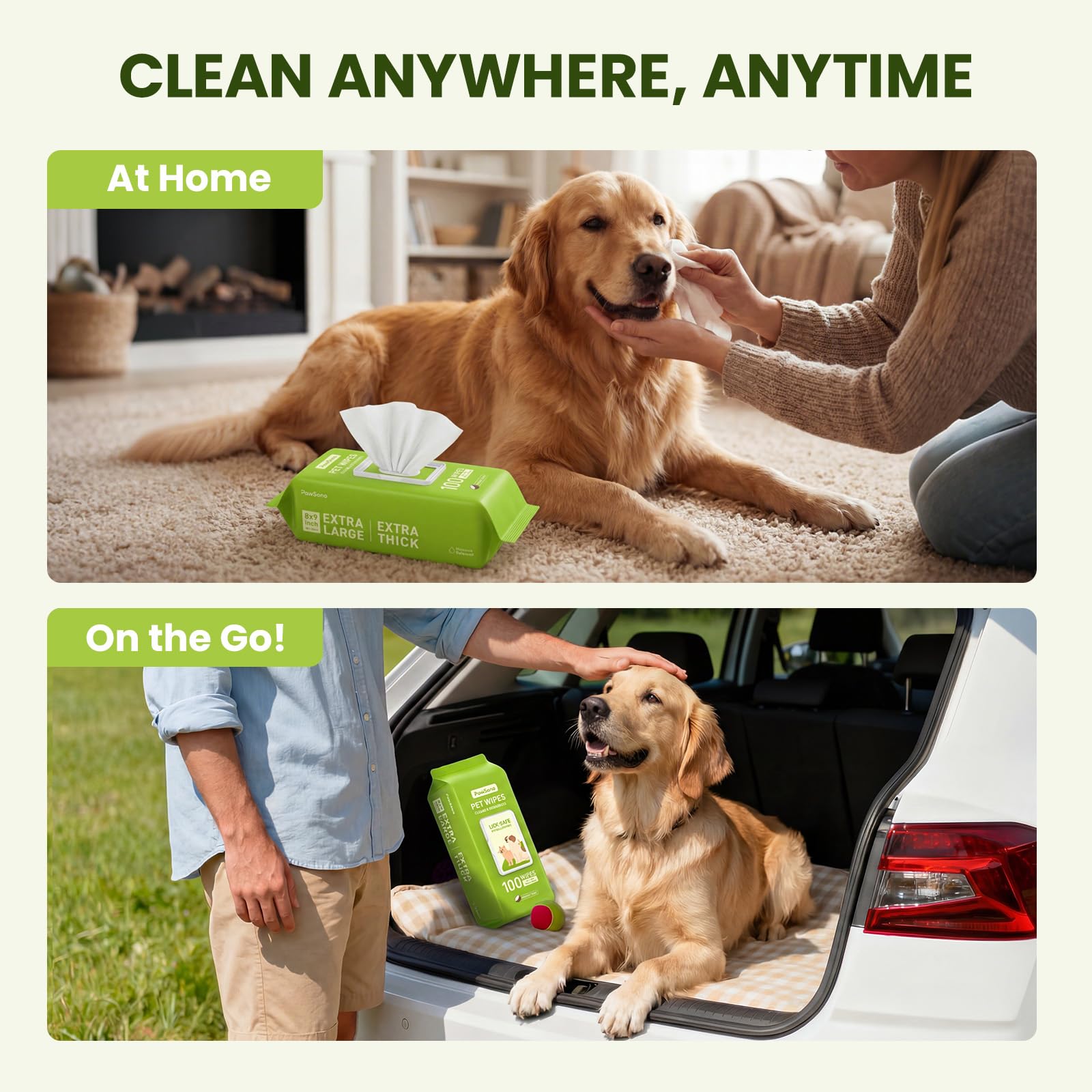 PawSono wipe used on sofa to reduce tracked-in dirt and odors