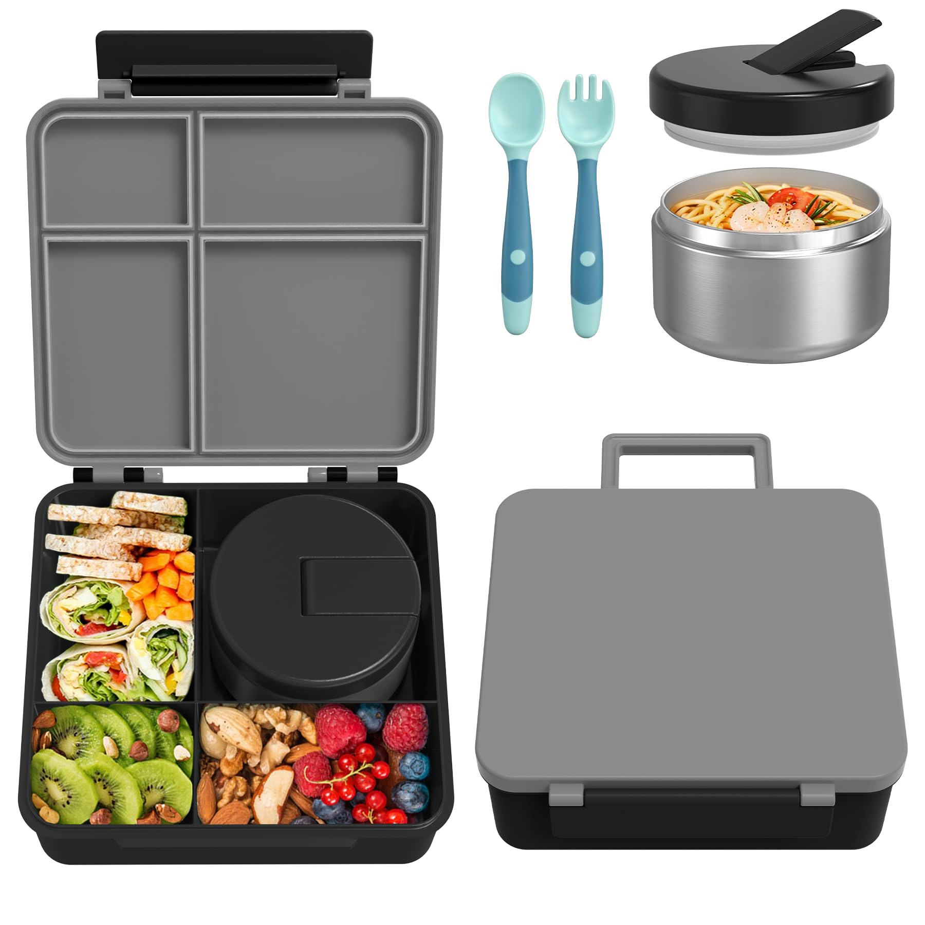 Pawtong lunch box front closed showing secure buckle and leakproof design benefit