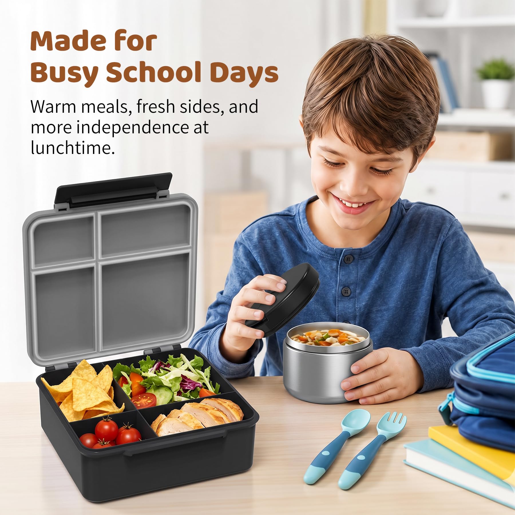 Pawtong lunch box inside school bag displaying travel-ready convenience and protection
