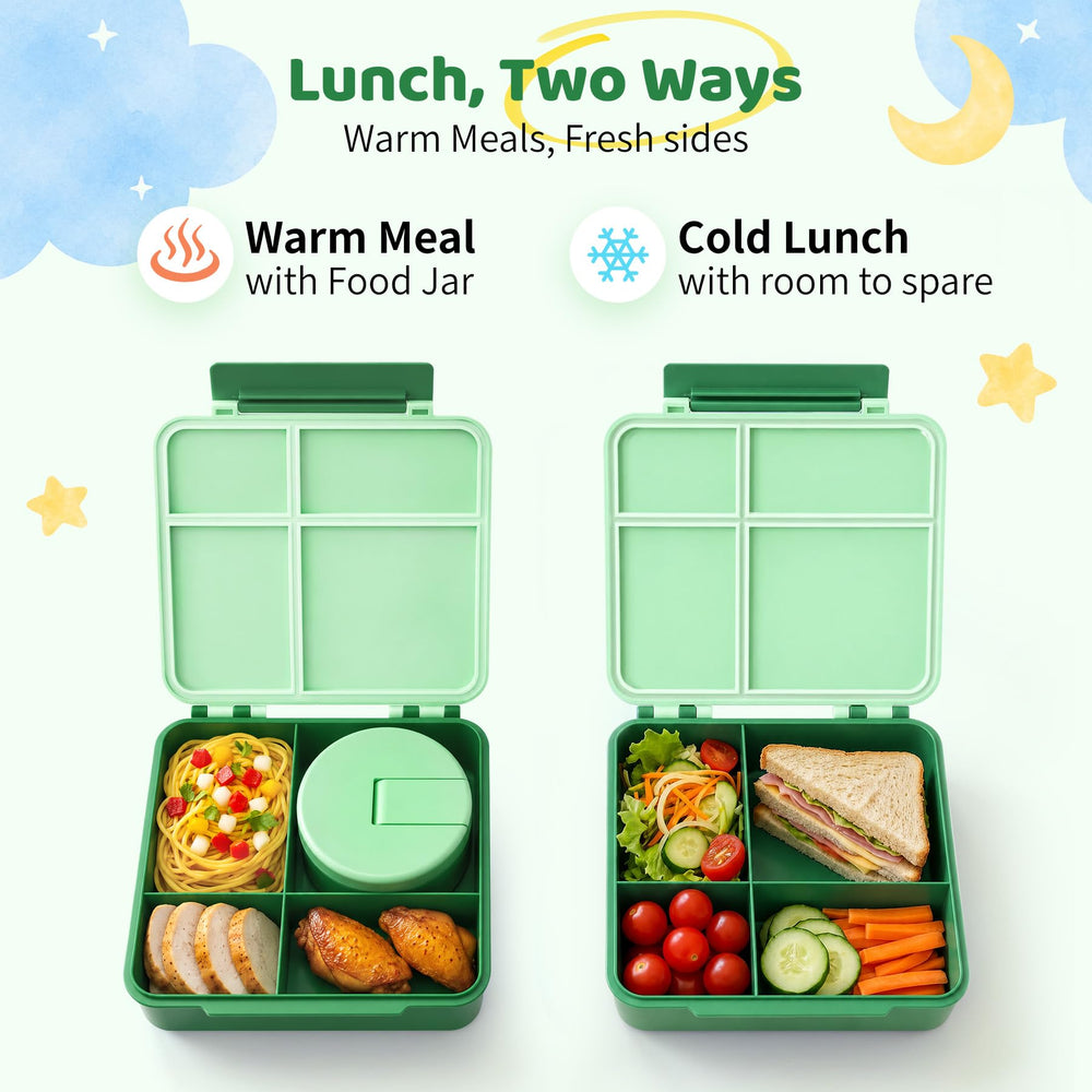 Pawtong bento opened to reveal four sealed compartments keeping foods separate and fresh