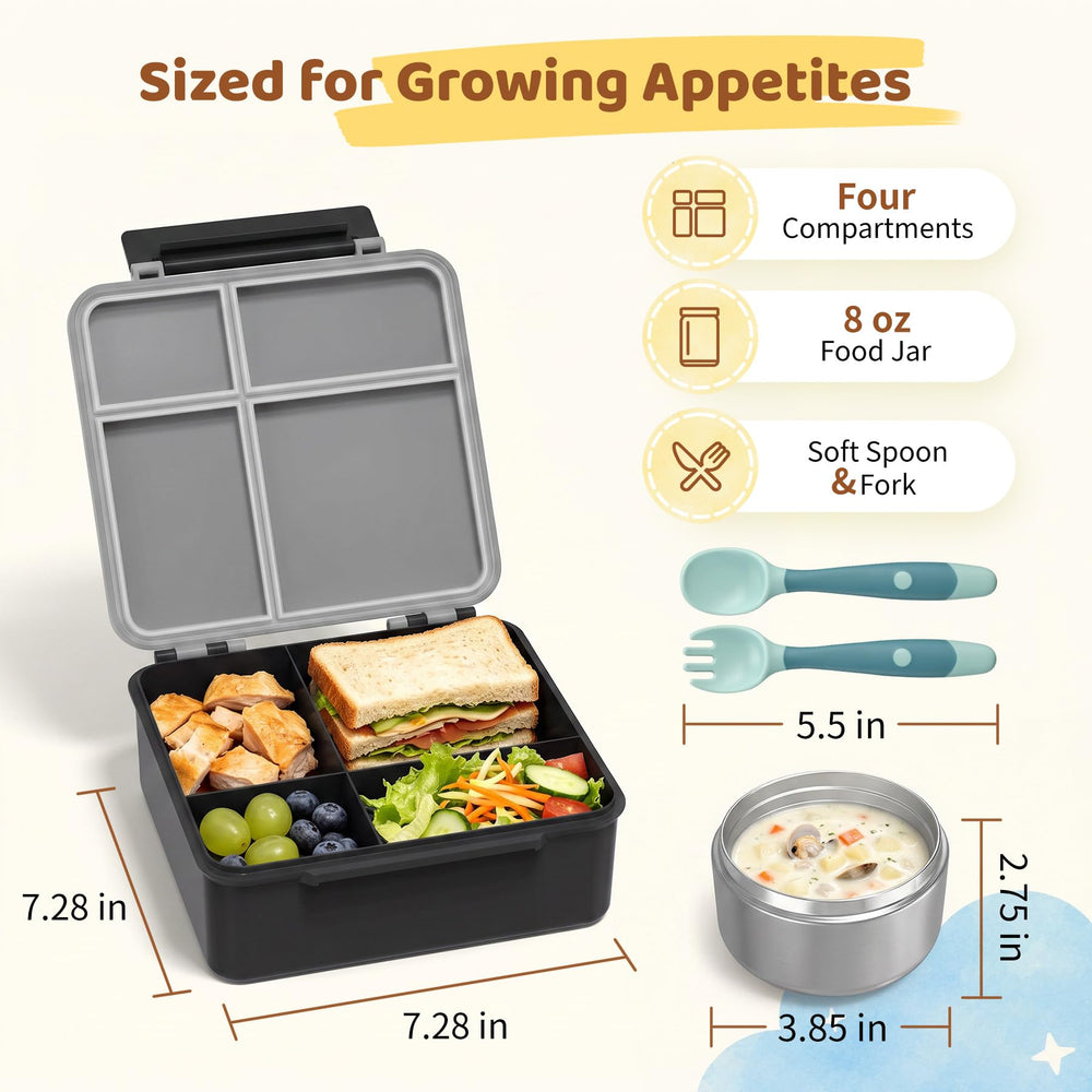 Pawtong lunch box with utensil for scale highlighting compact portability benefit