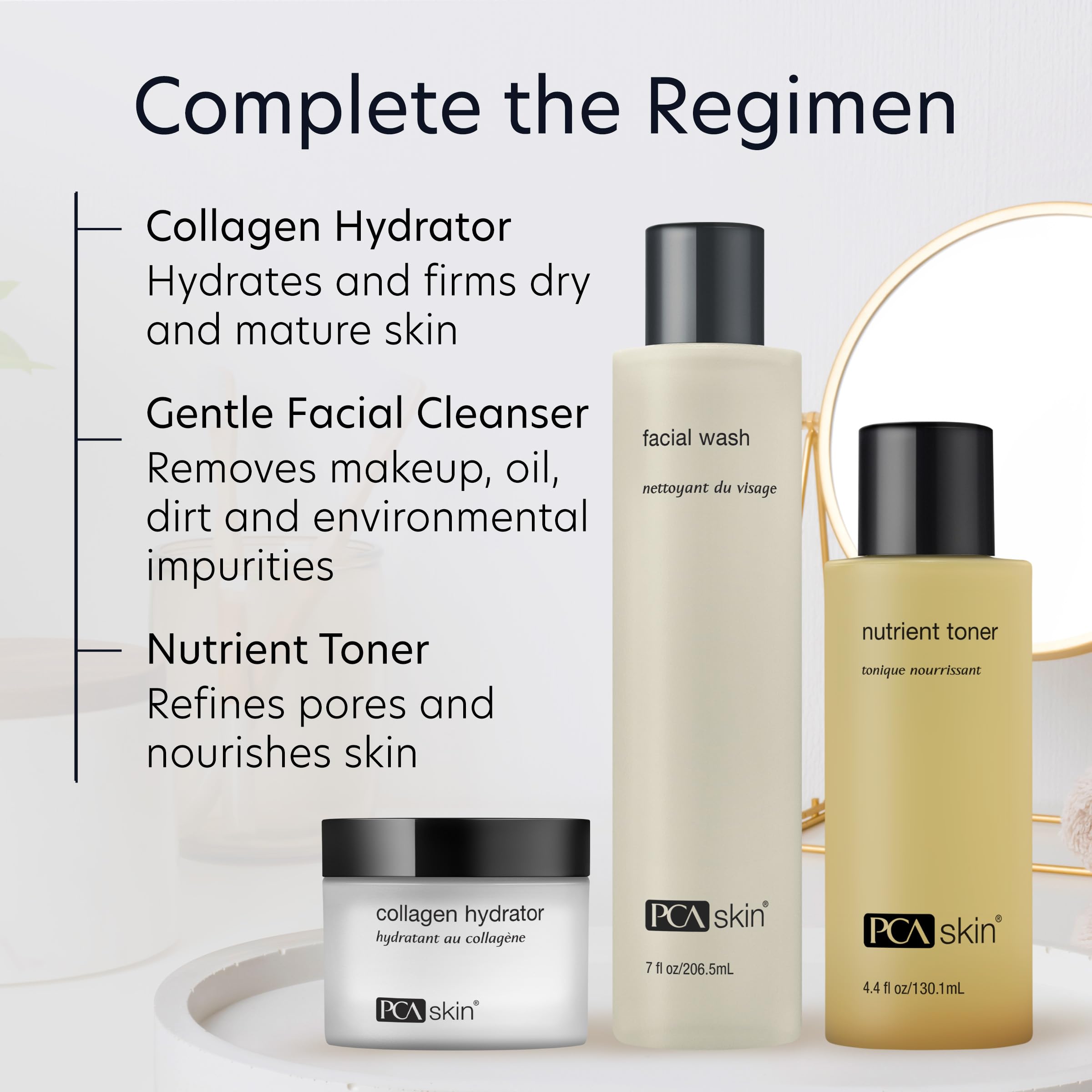 PCA SKIN nighttime bathroom scene with jar on counter, suggests evening skincare ritual