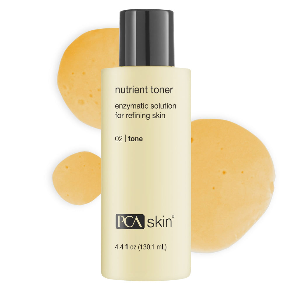 PCA SKIN bottle front packaging showing clear toner and label benefit