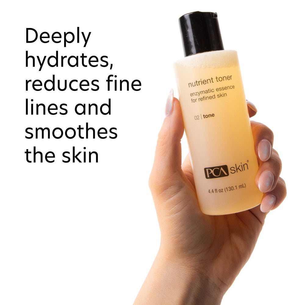 Pouring PCA SKIN toner texture demonstrating lightweight exfoliation
