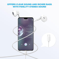 Pcwfbzf earbud worn in ear showing comfortable fit and improved call clarity
