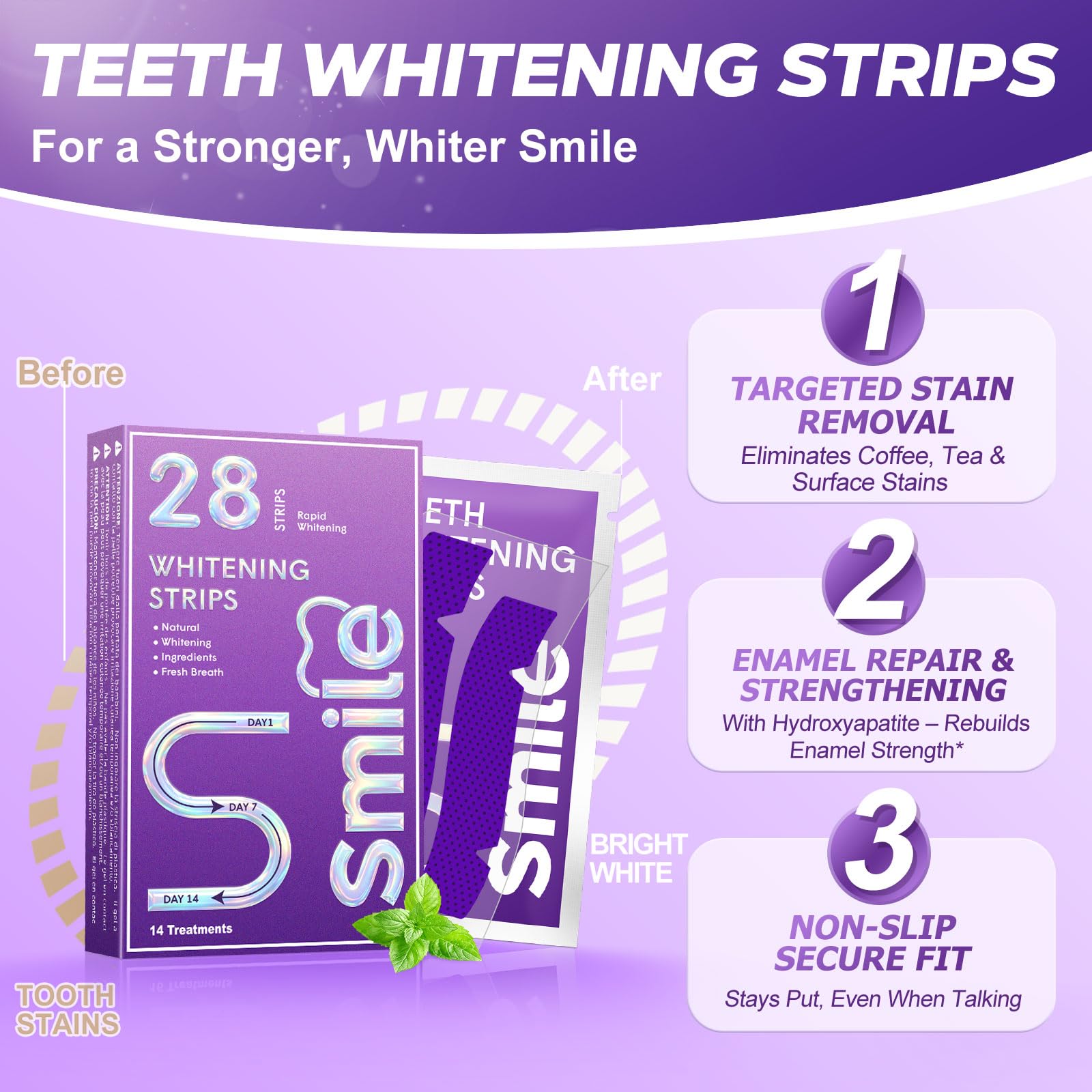 Pdoo strip texture and gel detail showing purple PAP+ formula for stain removal