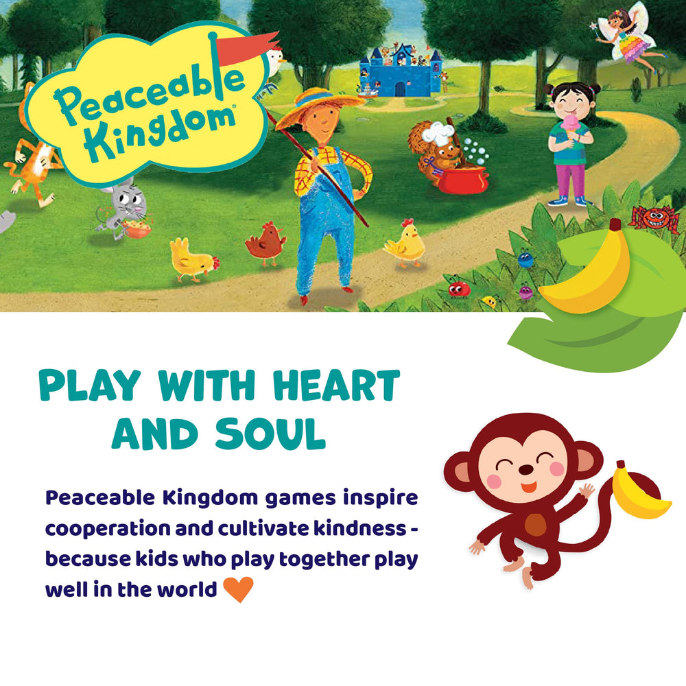 Peaceable Kingdom game set in a playroom to demonstrate compact storage and everyday family use