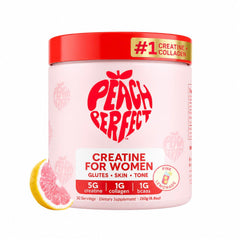 Peach Perfect front label tub showing product name and pink lemonade flavor benefit