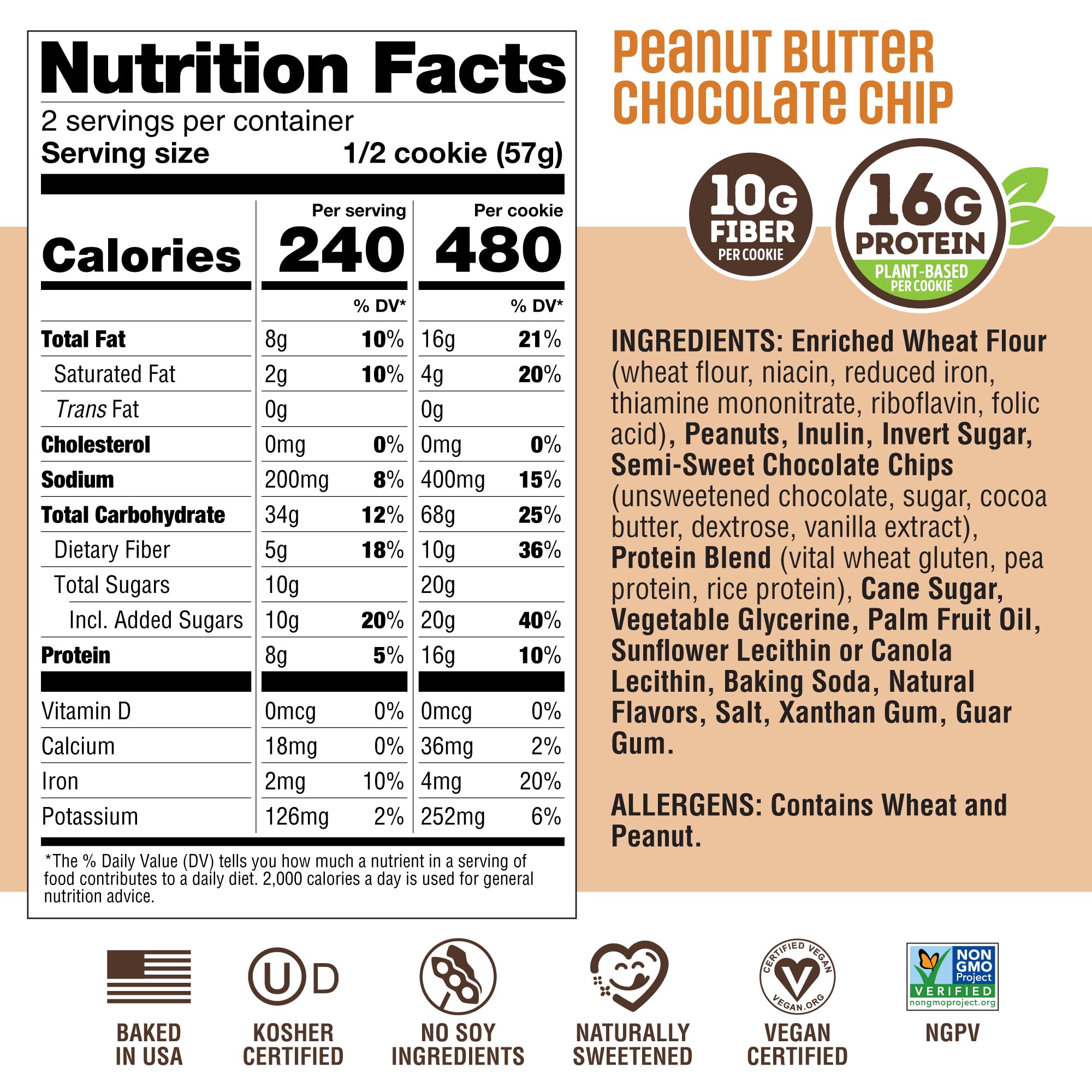 Close-up of peanut butter chocolate chips in Lenny & Larry's cookie showcasing rich mix-ins