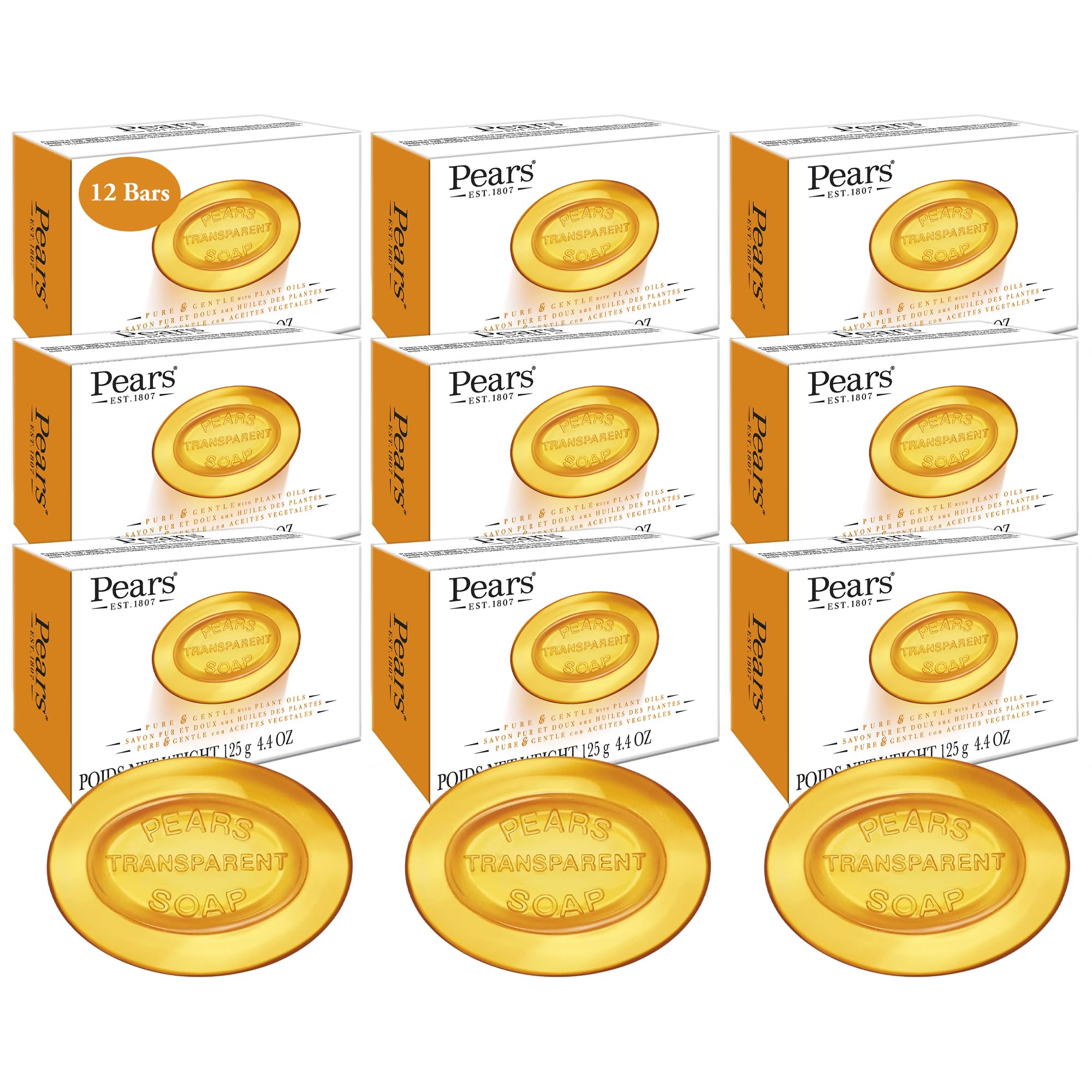 Pears amber soap front packaging showing brand and quantity for convenience