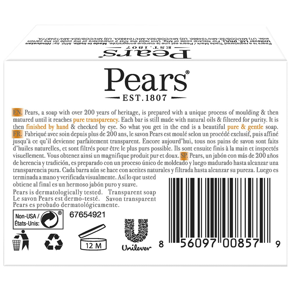 Close-up of Pears translucent bar highlighting smooth glycerin clarity