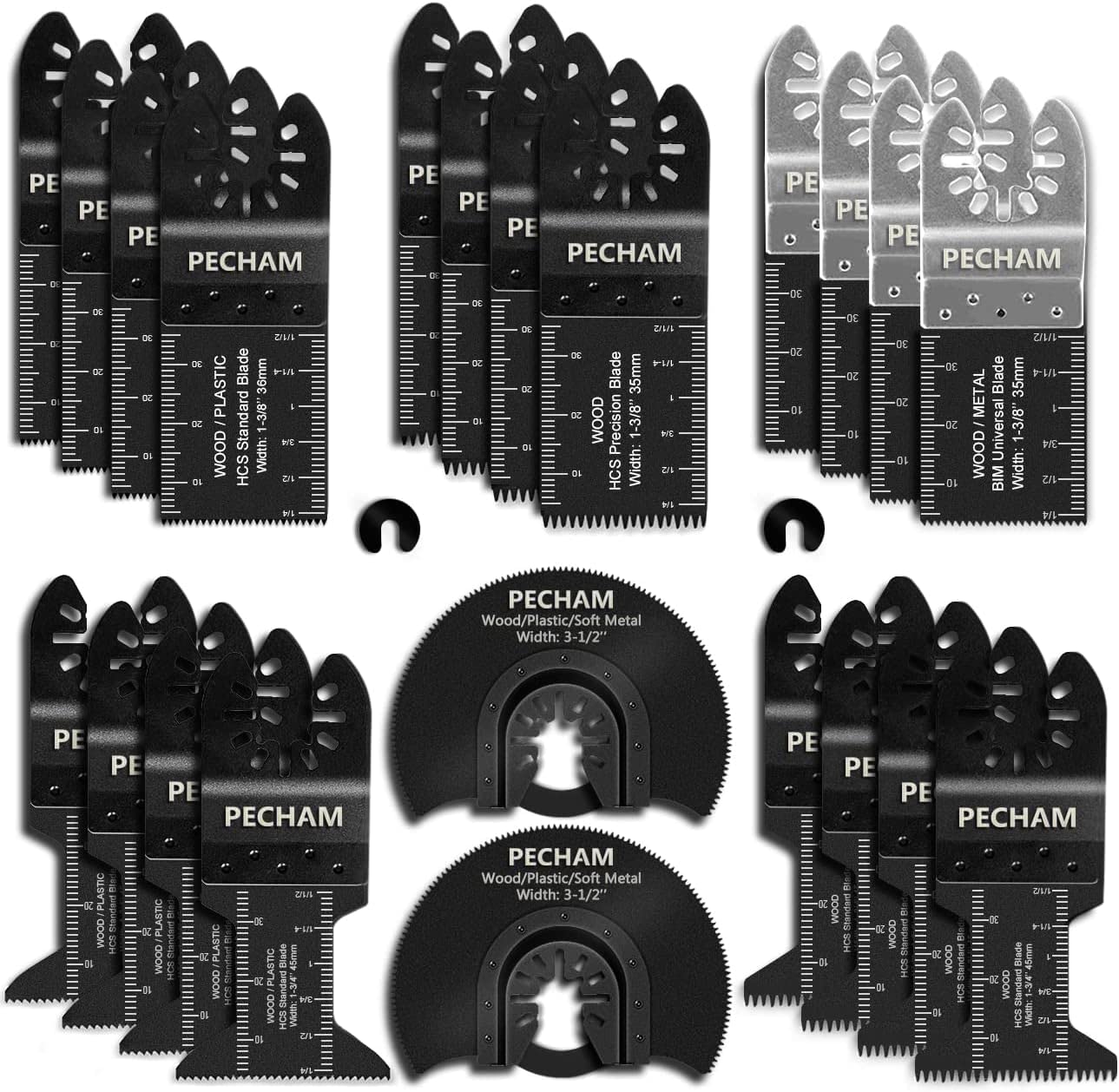 PECHAM front packaging showing full 24-piece blade kit and benefits