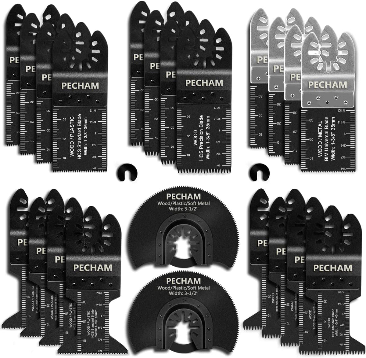 PECHAM front packaging showing full 24-piece blade kit and benefits