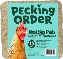 Pecking Order front packaging showing 10-pack pad benefit quick replacement