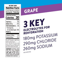 Pedialyte grape single packet close-up displaying clear labeling