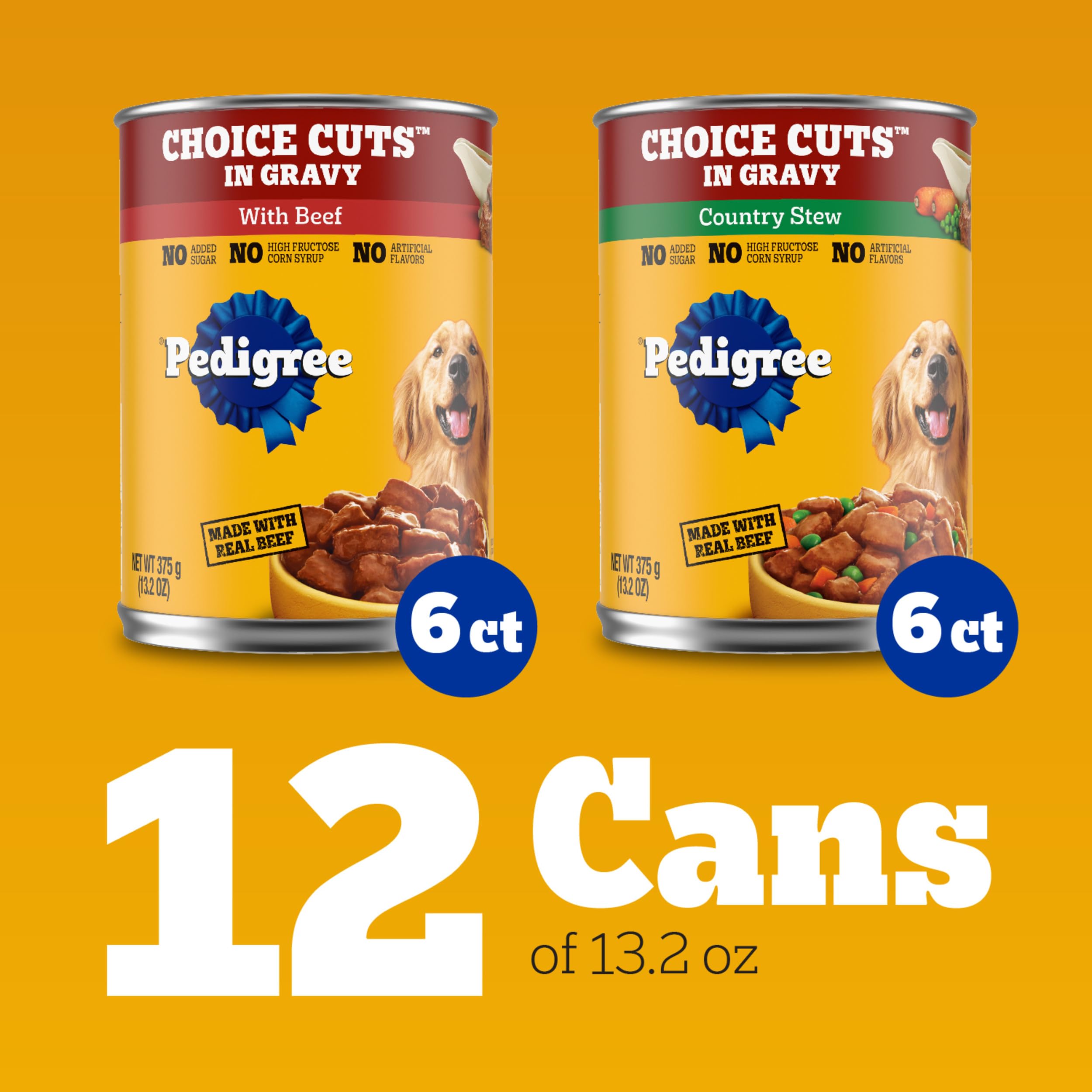 Pedigree open can with beef chunks in gravy for convenient feeding