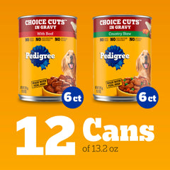 Pedigree open can with beef chunks in gravy for convenient feeding