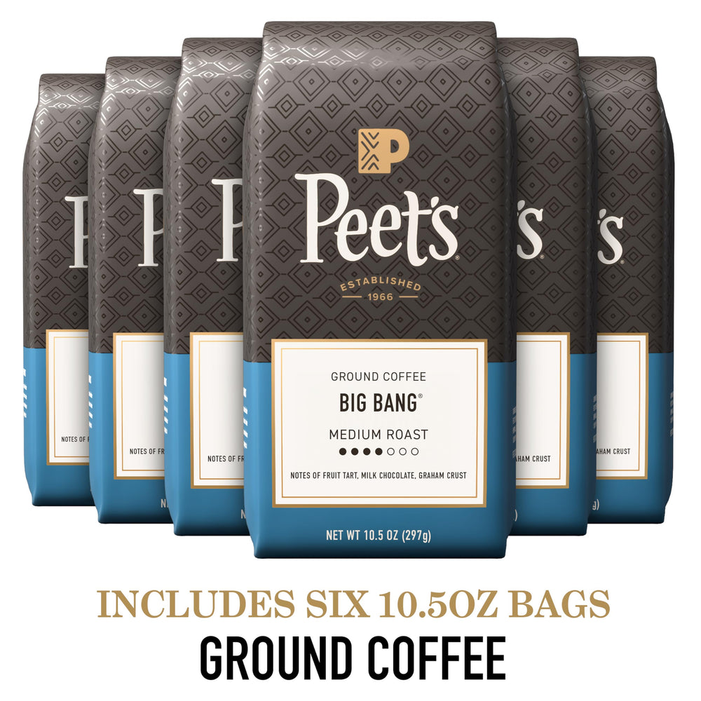 Peet's open bag revealing pre-ground coffee, ready for drip or pour-over benefit
