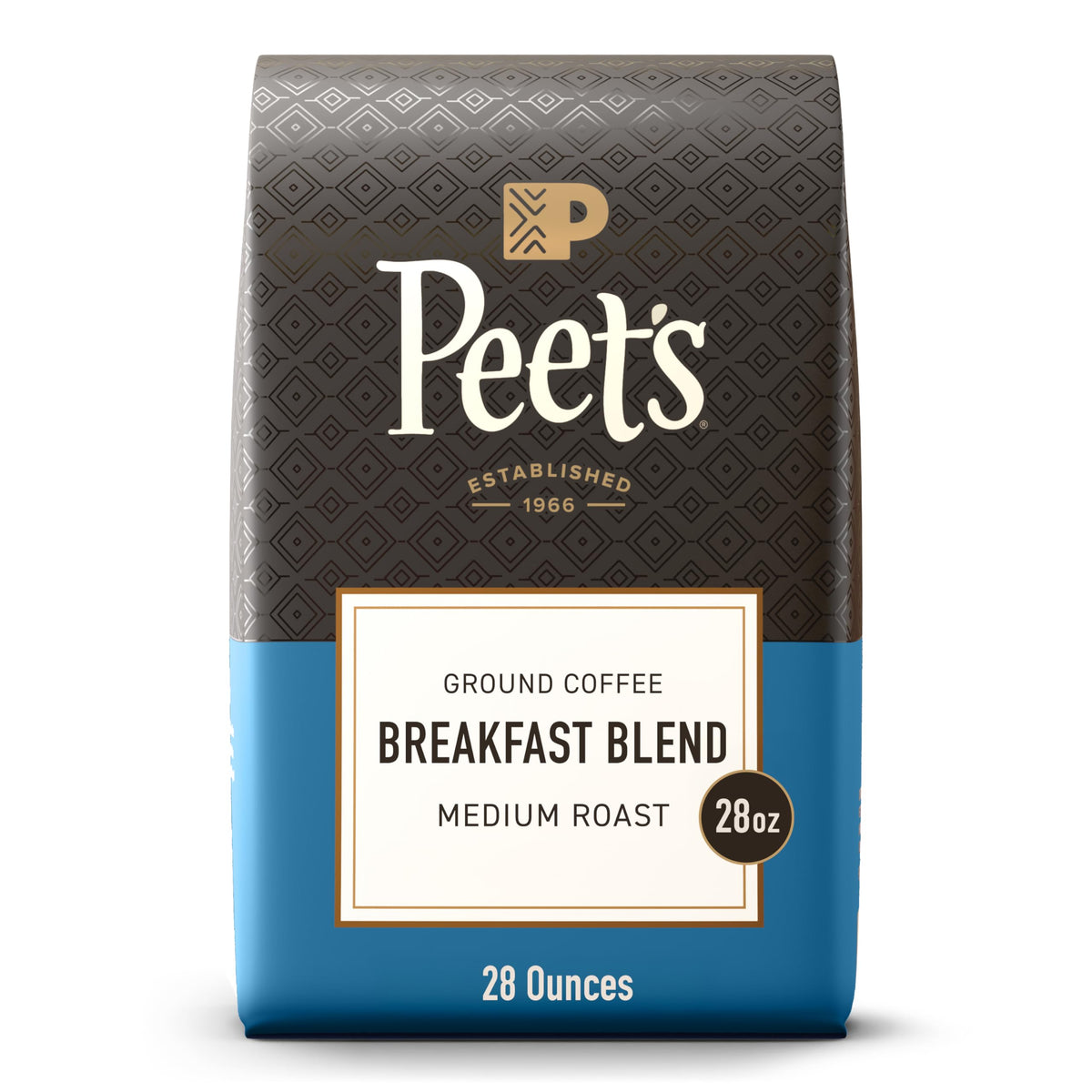 Peet's front pack showing 28 ounce bag and bold branding for quick identification and freshness